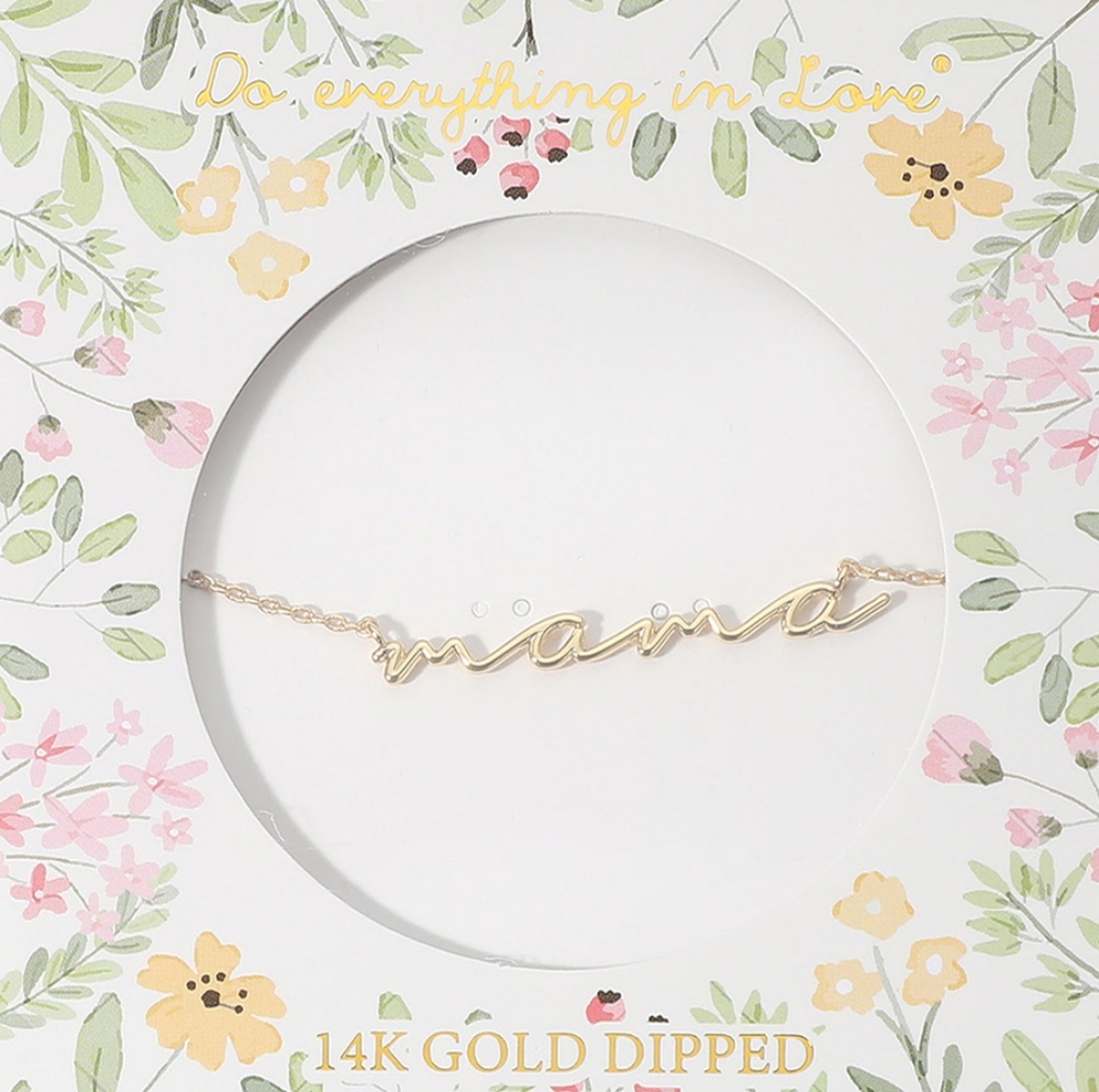 Gold MAMA Worded Pendant Necklace Chain 14K Dipped Statement Jewelry